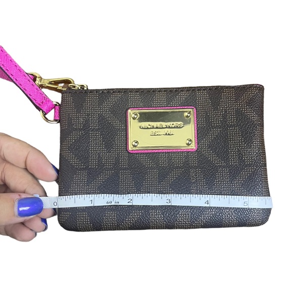 Michael Kors Jet Set Signature Monogram Small Wristlet Wallet Brown Gold Magenta - Picture 9 of 10